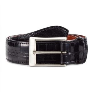 BEN SILVER Charleston Shiny Finish Crocodile Belt Black 42